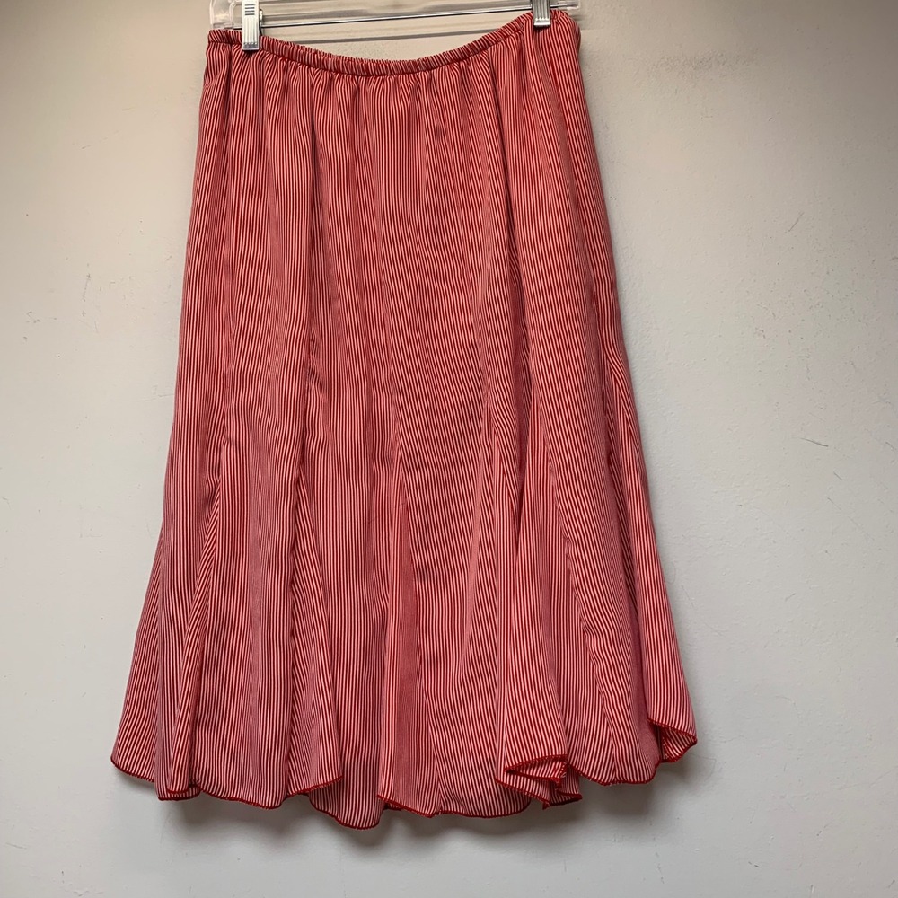 Unbranded Striped Midi Skirt Womens 10 Red White Excellent Lettuce Edge Flared